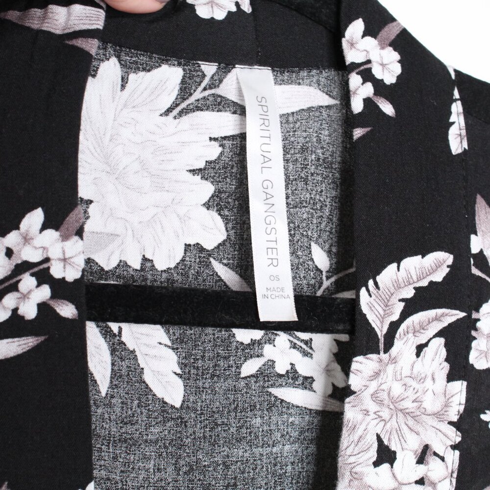 Spirtual Gangster Black Floral Rayon Kimono - Picture 9 of 16
